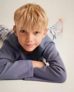 Длинная пижама для мальчика в полоску Cotton Juice, синий