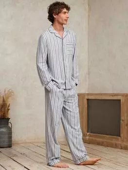 Длинная пижама из матовой хлопчатобумажной фланели в полоску Chelsea Peers, синий/белый