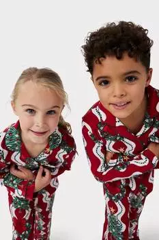 Длинная пижама из переработанного волокна с полосатыми венками и мотивом рождественской елки Chelsea Peers, красный