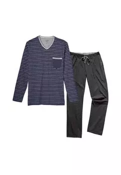 Длинная пижама Night & Home CiTO, цвет Blau Gestreift Grau