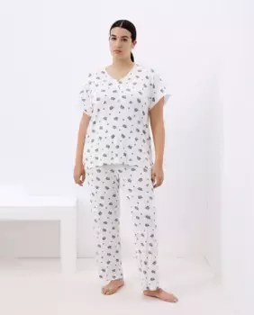 Длинная пижама с коротким рукавом и V-образным вырезом Couchel, белый