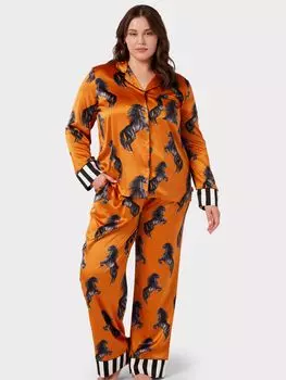 Длинная пижама с принтом Chelsea Peers Curve Horses, оранжевая