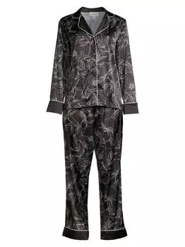 Длинная пижама с принтом листьев Averie Sleep, черный