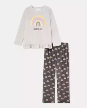 Длинная пижама с застежкой-липучкой для брюк с принтом для девочек Cotton Juice, антрацит