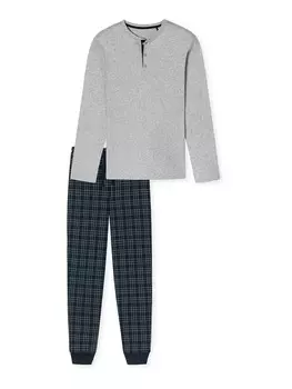 Длинная пижама SCHIESSER Long Pajamas Fine Interlock, цвет dark blue/mottled grey