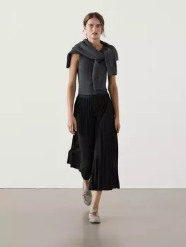 Длинная плиссированная расклешенная юбка Massimo Dutti, черный