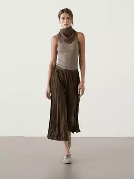 Длинная плиссированная расклешенная юбка Massimo Dutti, зеленый