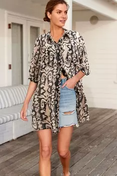 Длинная пляжная рубашка из 100% хлопка Next, черный