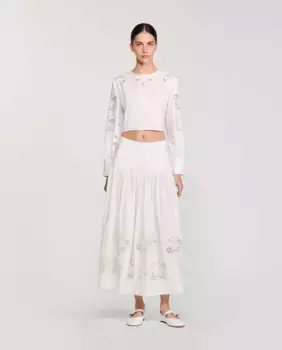 Длинная поплиновая юбка Sandro, белый