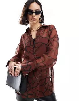 Длинная прозрачная рубашка с красным кракле ASOS DESIGN