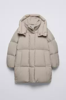 Длинная пуховая куртка ZARA, серый