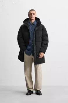 Длинная пуховик ZARA, черный