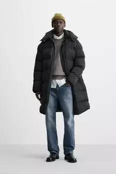 Длинная пуховик ZARA, черный