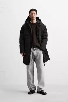 Длинная пуховик ZARA, черный