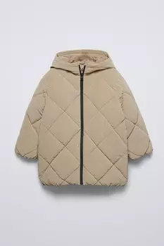 Длинная пуховик ZARA, кэмел
