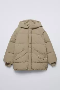 Длинная пуховик ZARA, песочный