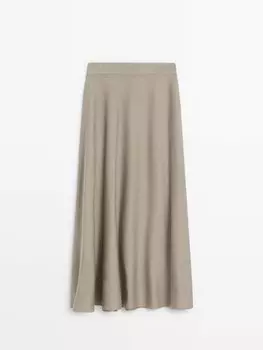 Длинная расклешенная трикотажная юбка Massimo Dutti, зелеый