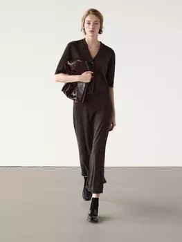 Длинная расклешенная юбка из 100% мериносовой шерсти Massimo Dutti, коричневый