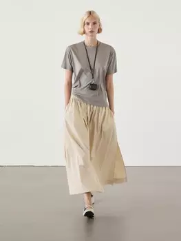 Длинная расклешенная юбка макси из хлопка Massimo Dutti, розовый