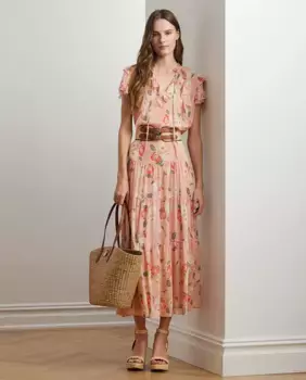 Длинная расклешенная юбка с цветочным принтом Lauren Ralph Lauren, розовый
