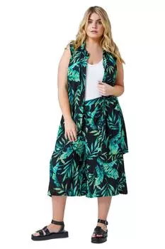 Длинная рубашка без рукавов с принтом Curve Leaf Roman, зеленый