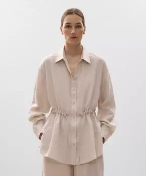 Длинная рубашка из 100% льна с регулируемой талией Oysho, песочный меланж