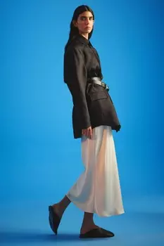 Длинная рубашка с поясом ZARA, черный