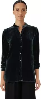 Длинная рубашка с воротником-стойкой Eileen Fisher, цвет Ivy