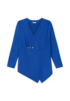 Длинная рубашка с запахом и декоративными пуговицами Sheego by JoeBrowns, синий