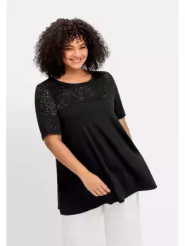Длинная рубашка Sheego "больших размеров" с узором, вырезанным лазером, А-силуэта, черный