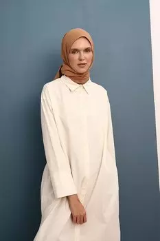 Длинная рубашка-туника из 100% хлопка цвета экрю с разрезами ALL DAY