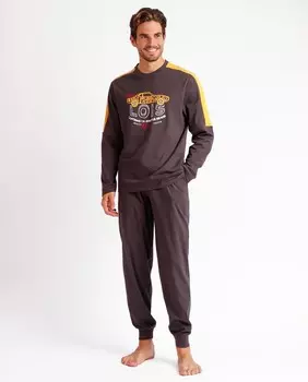 Длинная серая трикотажная мужская пижама Lois, темно-серый