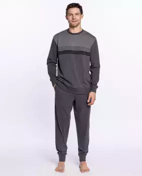 Длинная серая трикотажная мужская пижама Punto Blanco