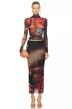 Длинная сетчатая юбка Pigalle с принтом Jean Paul Gaultier, черный/красный/оранжевый/синий