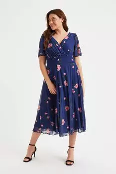 Длинная сетка Victoria с рукавами-ангелками Scarlett & Jo, синий