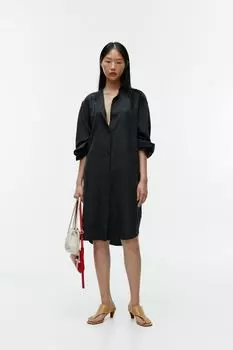 Длинная шелковая рубашка Arket, черный