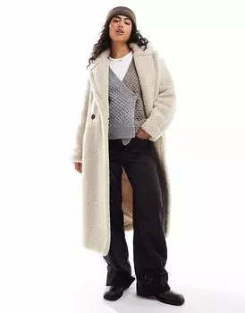 Длинная шуба Bershka свободного кроя цвета экрю