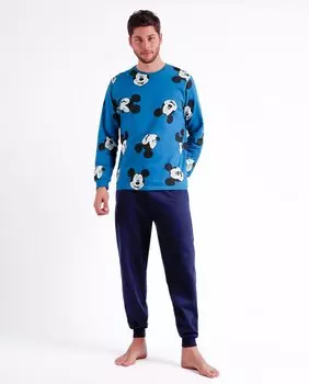 Длинная синяя трикотажная мужская пижама Disney, синий
