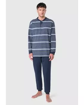 Длинная синяя трикотажная мужская пижама El Bho Nocturno, синий