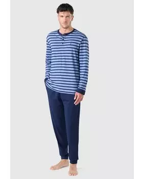 Длинная синяя трикотажная мужская пижама El Bho Nocturno, синий