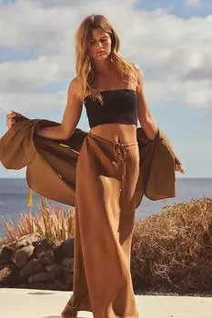 Длинная струящаяся юбка ZARA, коричневый