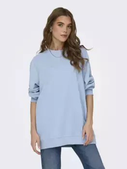 Длинная толстовка ONLY "ONLBELLA L/S LONG O-NECK UB CC SWT", цвет Clear Sky Detail:No Badge