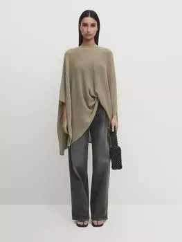 Длинная трикотажная накидка из смесового хлопка Massimo Dutti, зеленый