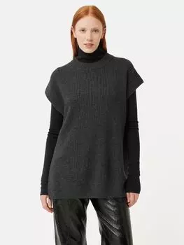 Длинная трикотажная туника из смеси мериносового кашемира Jigsaw, древесный уголь