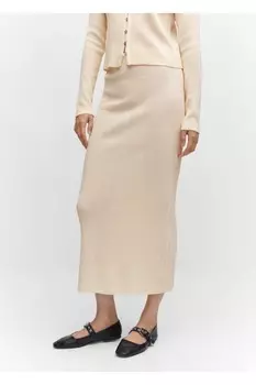 Длинная трикотажная юбка Mango, экрю