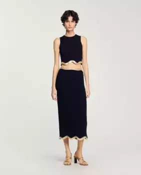 Длинная трикотажная юбка с цепочкой Sandro, черный