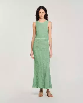 Длинная трикотажная юбка Sandro, зеленый