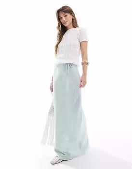 Длинная юбка ASOS DESIGN из льняной смеси с косой талией фисташкового цвета