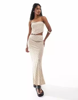 Длинная юбка ASOS DESIGN с косой отделкой и льняным принтом в натуральную полоску