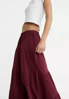 Длинная юбка Flowing Boho Stradivarius, бордовая
